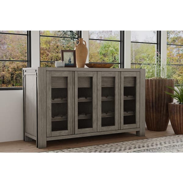 Alpine Furniture Fallon Grey and Black Wood 58 in. W Sideboard with Solid Wood, Wine Rack