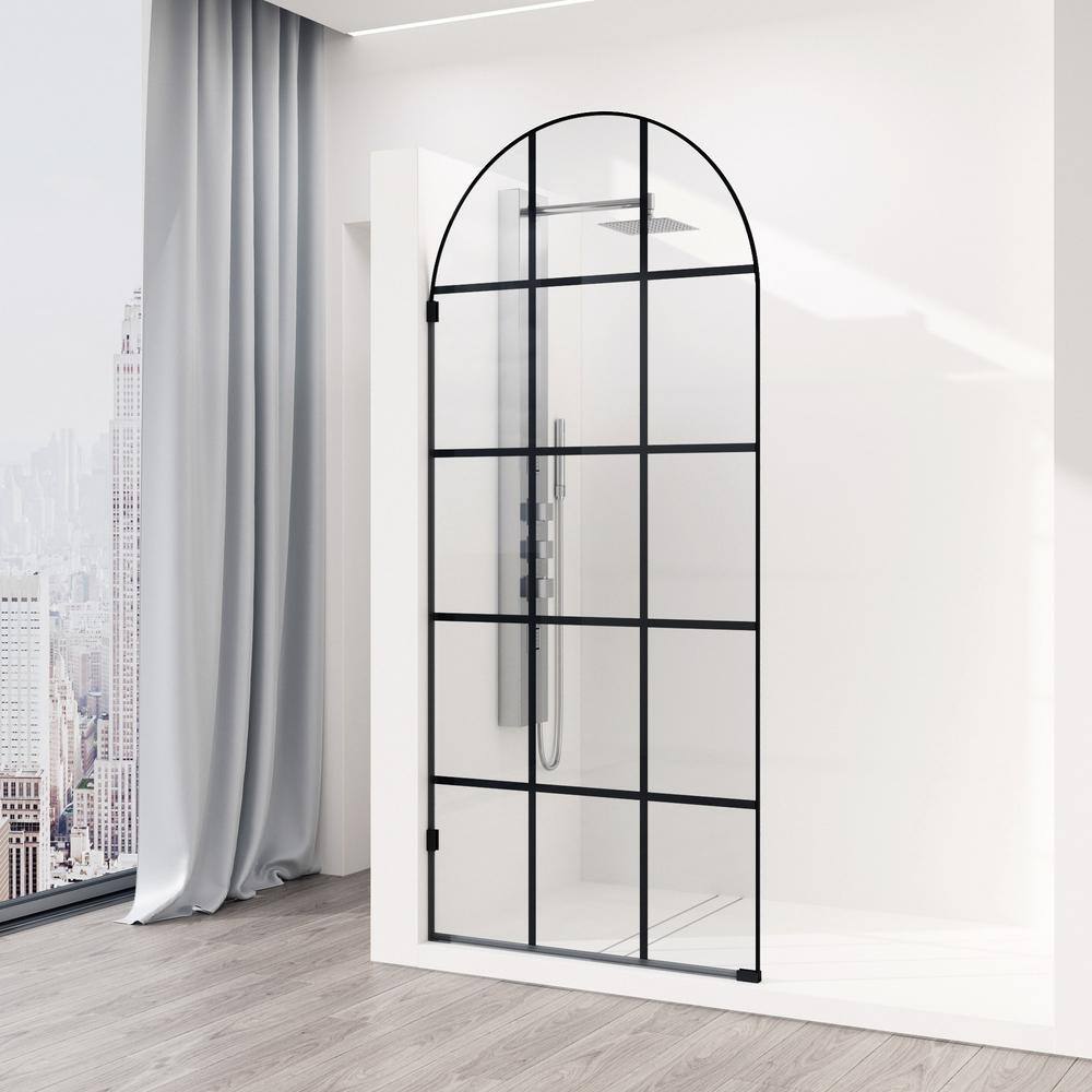 Arden Matte Black 34" x 78" Framed Shower Screen with Clear Glass