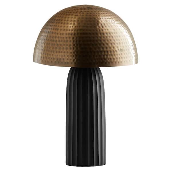Olivia 14.5 in. Aged Brass Black Cylinder Mushroom Table Lamp with Metal Shade