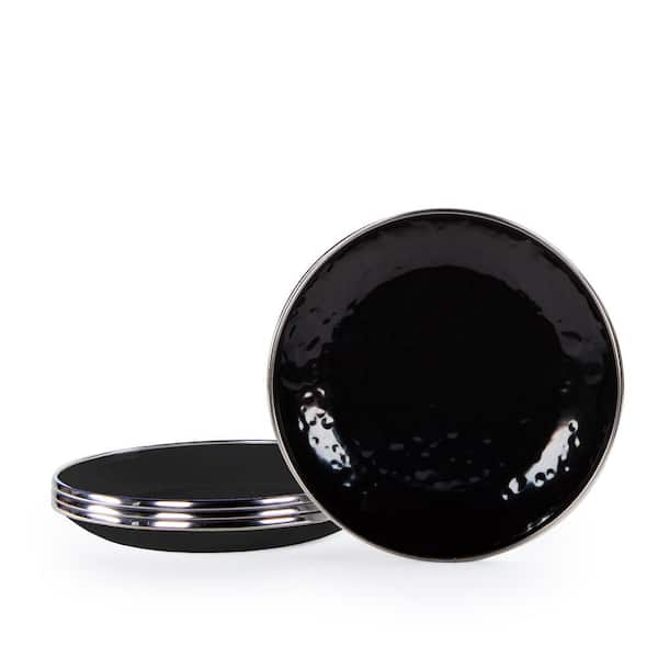 Golden Rabbit Solid Black 5.75 in. Enamelware Round Bread and Butter Plates (Set of 4)