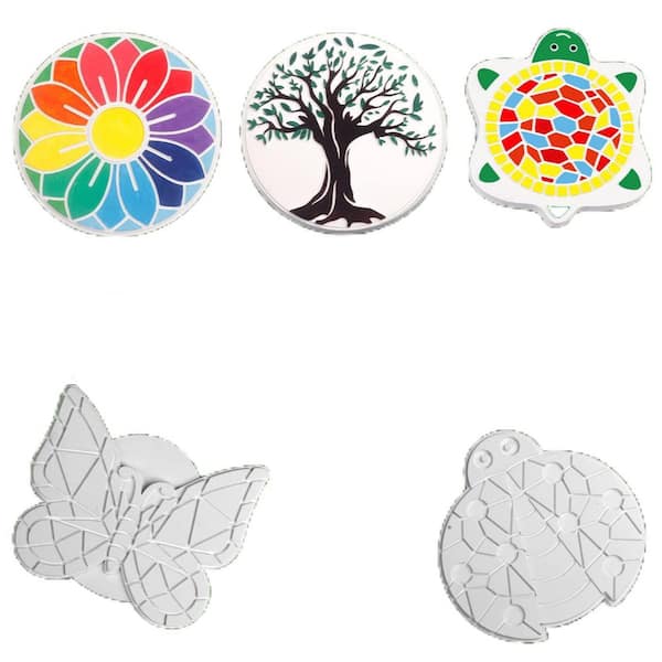 OGETFUUR 5.3 in. W x 1 in. H Stone DIY Stepping Stones, Outdoor Garden Art & Craft Ceramic Painting Set for Kids (5-Pack)