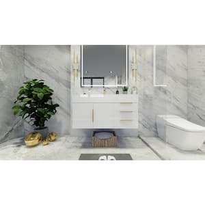 Bethany 42 in. W x 20 in. D x 22 in. H Single Sink Floating Bath Vanity in High Gloss White with White Acrylic Top