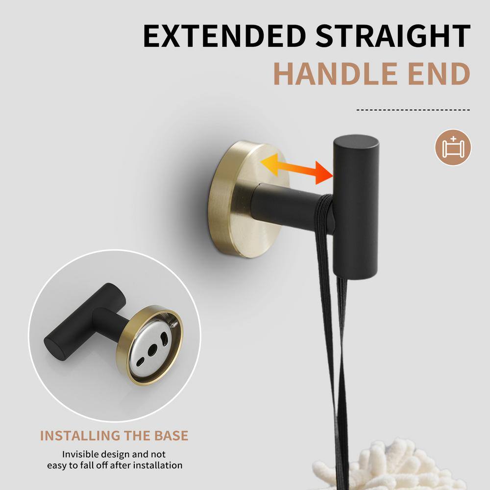 Modern Black and Gold Stainless Steel Wall Hooks, 4-Pack
