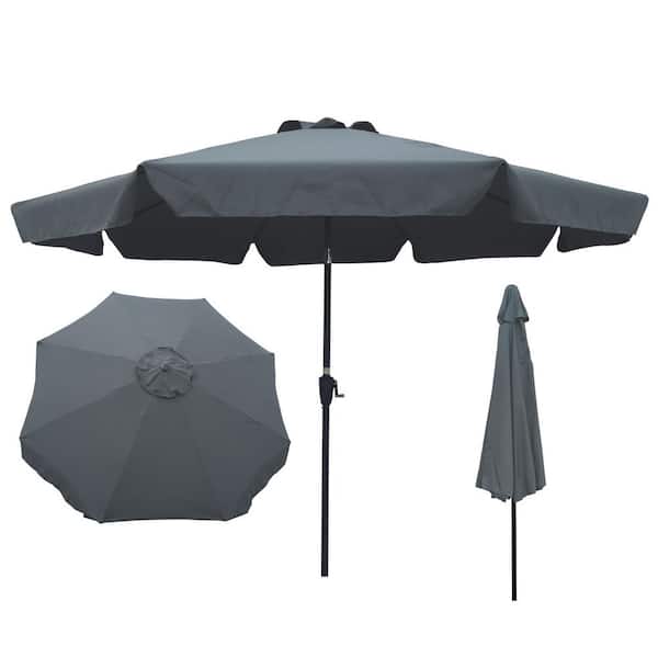 Tunearary 10 ft. Beach Patio Umbrella Table Umbrella with Crank and Push Button Tilt in LED Lights in Gray
