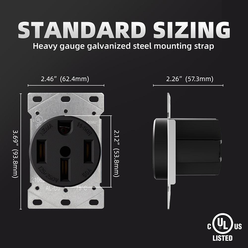 Black Thermoplastic 50 Amp Tamper Resistant Single Outlet