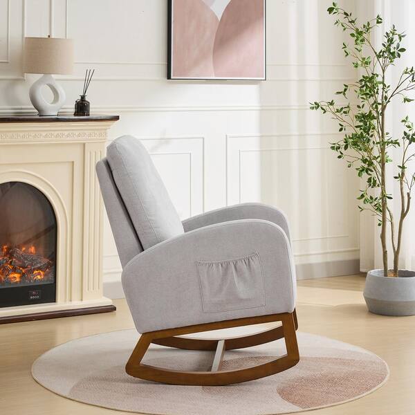 Light Gray Accent Armchair 27.2 in. W Rocking Chair for Nursery Polyester Glider Chair with High Back and Side Pocket XS W1152100827 The Home Depot