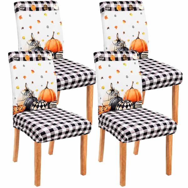 Black White Buffalo Plaid Polyester Halloween Chair Covers Set of 4 for Dining Chairs