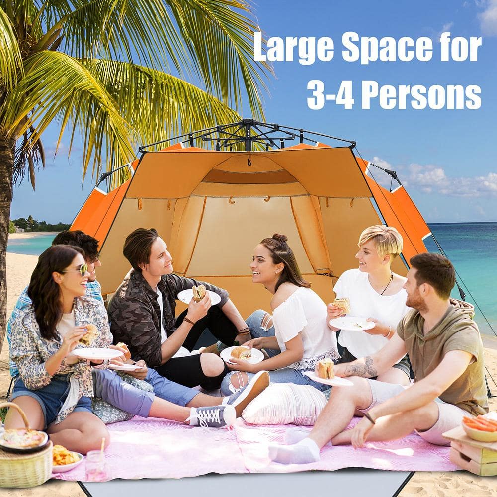 Orange 4-Person Pop-Up Beach Tent with Carry Bag