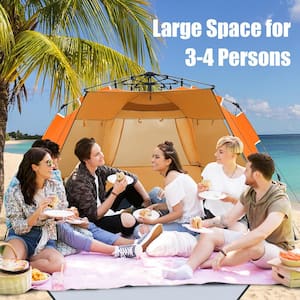 3-Person to 4-Person Easy Pop Up Beach Tent UPF 50+ Portable Sun Shelter Orange