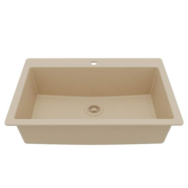 QT-812 Quartz/Granite 33 in. Large Single Bowl Drop-In Kitchen Sink in Bisque
