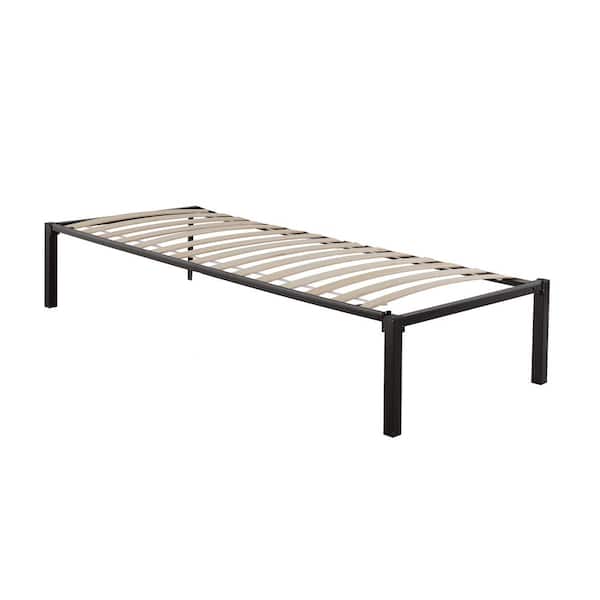 Handy Living Quick Assembly Twin Black Metal Bed Frame with Wood Slats