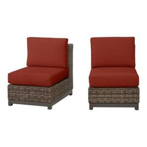 Fernlake Brown Wicker Armless Middle Outdoor Patio Sectional Chair with Sunbrella Henna Red Cushions (2-Pack)
