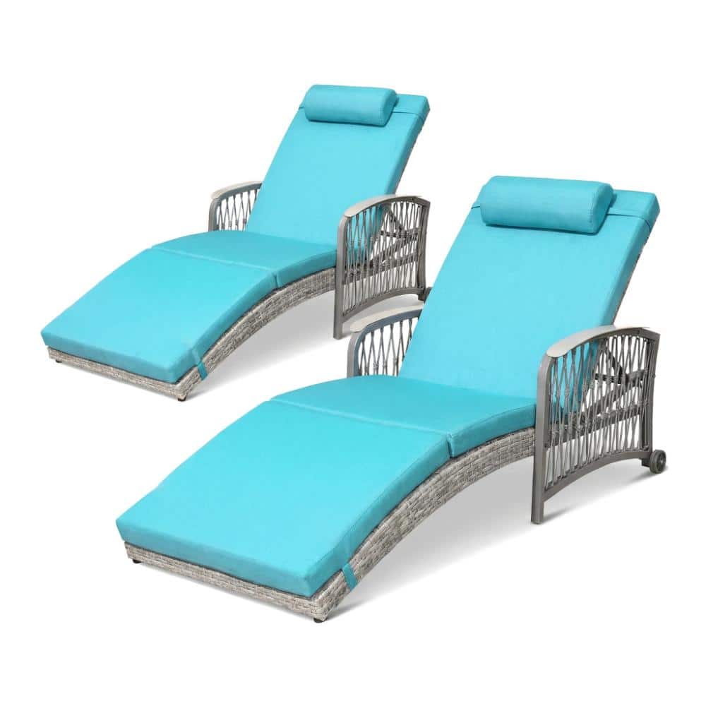 Gray Wicker Outdoor Chaise Lounge with 5-Position Backrest and Blue Thickened Cushions( Set of 2) price history on PriceWatchPro