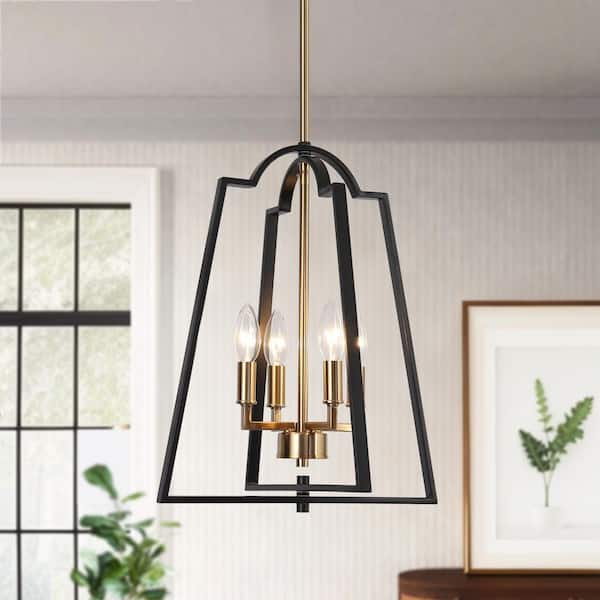 Industrial 4-Light Black Pendant Light Fixtures, Brass Pendant Hanging Light, Farmhouse Chandelier for Kitchen Island