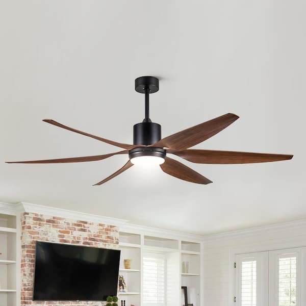 66 in. Integrated LED Farmhouse Indoor Brown Smart Ceiling Fan with Distressed Wood Blades and Remote Control