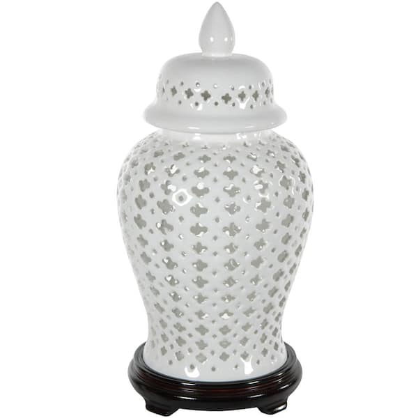 Oriental Furniture 17 in. Porcelain Decorative Vase in White