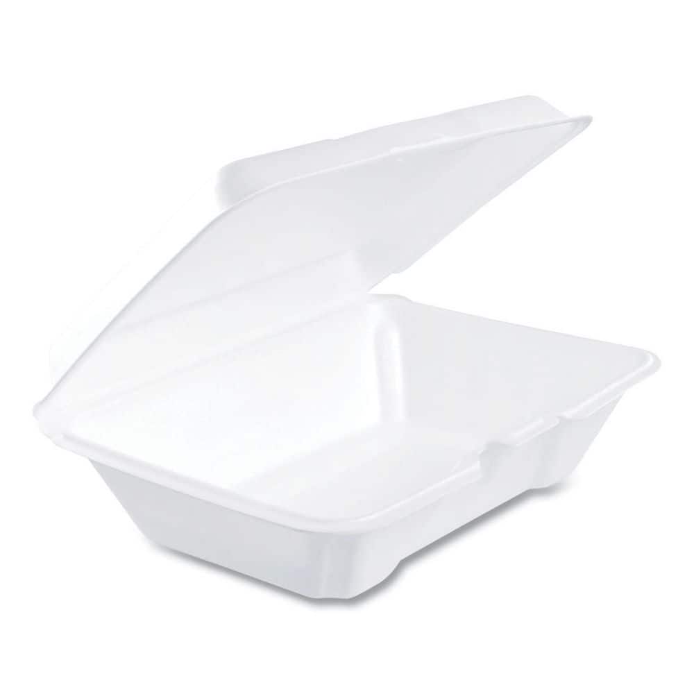 Foam Hinged Lid Containers, 1-Compartment, 6.4 x 9.3 x 2.9, White (200-Pack