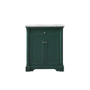 Timeless Home 30 in. W x 21.5 in. D x 35 in. H Single Bathroom Vanity in Green with White Marble