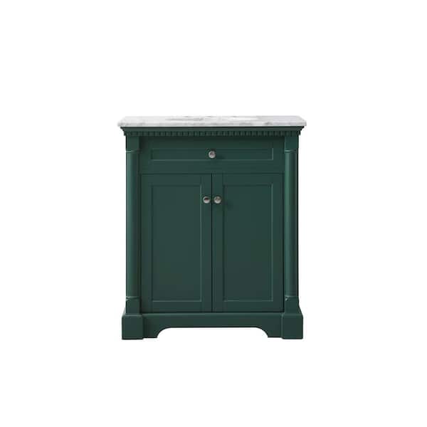 Unbranded Timeless Home 30 in. W x 21.5 in. D x 35 in. H Single Bathroom Vanity in Green with White Marble
