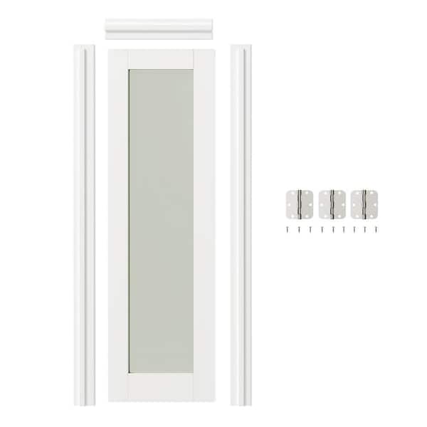 TENONER 24 in. x 80 in. Left-Handed 1-Lite Frosted Glass White MDF Wood Prehung Interior Door with Door Jamb Hardware Kits