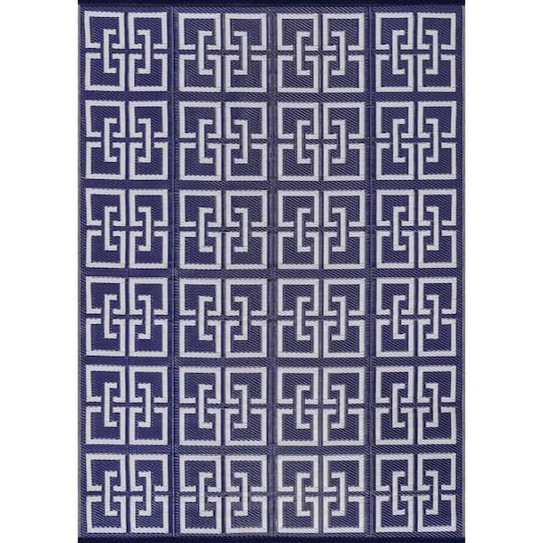 Beverly Rug 8 X 10 Navy Lightweight Greek Keys Reversible Plastic Indoor Outdoor Area Rug