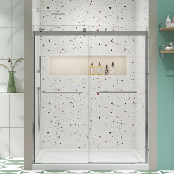 56 in.-60 in. W x 74 in. H Sliding Framed Shower Door in Chrome Finish with Clear Glass