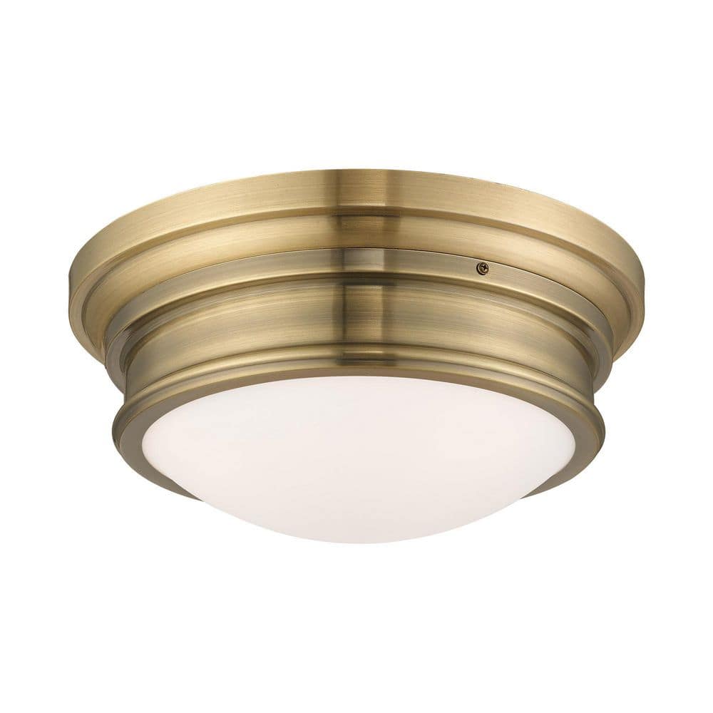 Antique Brass 3-Light Flush Mount with Satin White Glass