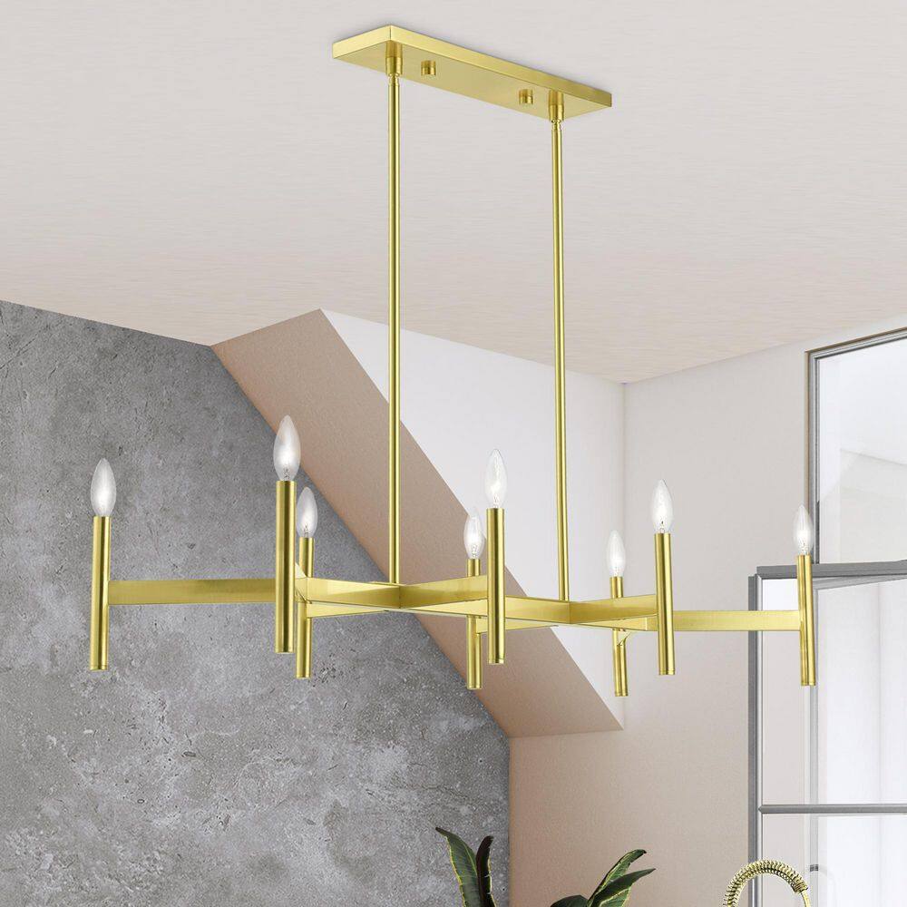 Copenhagen 8-Light Satin Brass Mid-Century Modern Linear Chandelier