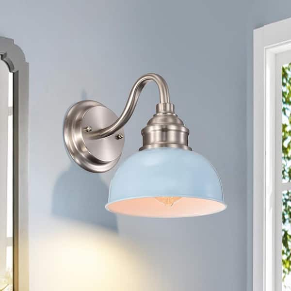 Jushua 1-Light Brushed Nickel Dimmable Barn Light Sconce with Metal