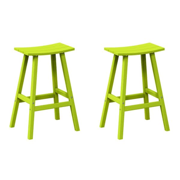 WESTIN OUTDOOR Franklin Lime Green 29 in. Poly HDPE Fade Resistant Outdoor Patio Saddle Seat Pub Height Bar Stool (Set of 2)