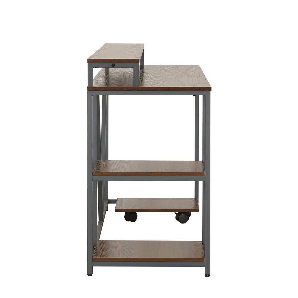 Modern Industrial Walnut Writing Desk with Steel Frame and CPU Caddy