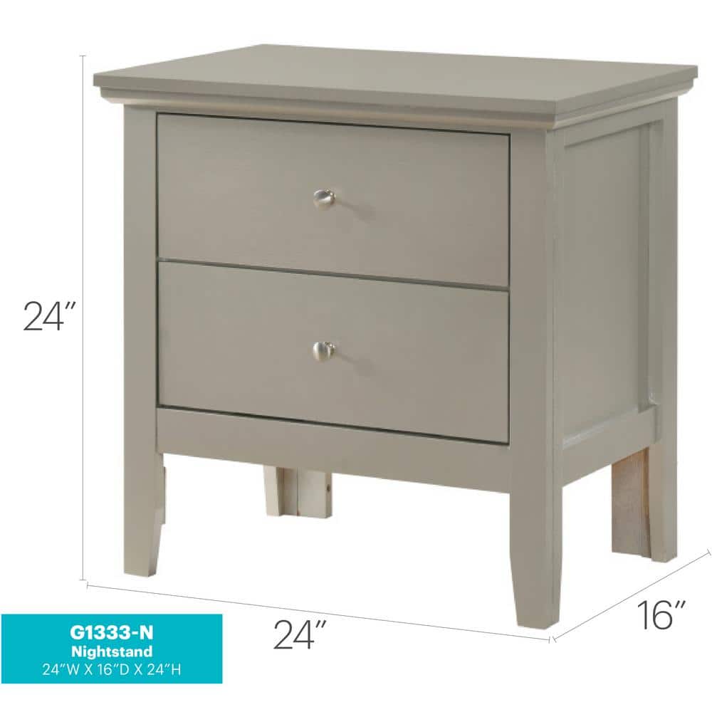 Primo Silver Champagne 2-Drawer Nightstand with Nickel Handles