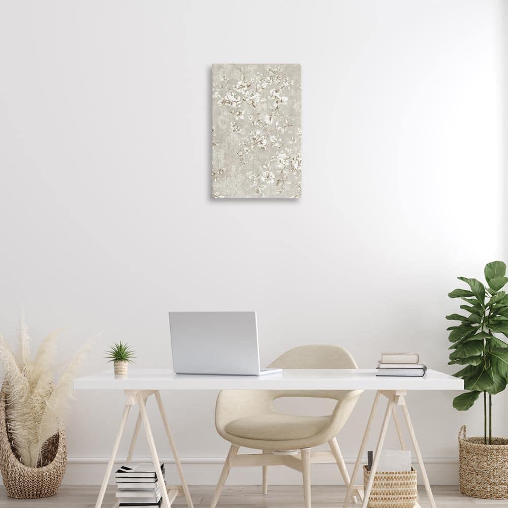 White Flowers over Damask by LSR Creative Studio Unframed Nature Graphic Art Print 24 in. x 16 in. price history on PriceWatchPro