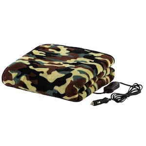 Green Camo Electric Blanket Heated Blanket - Ultra Soft Fleece Throw Powered by 12V Auxiliary Power Outlet for Travel