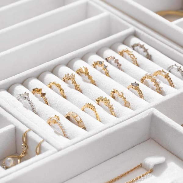 Velvet Jewelry Drawer Organizer Trays 4-Layer White Velvet Jewelry