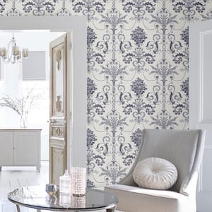 Josette Off White and Midnight Non Woven Unpasted Removable Strippable Wallpaper