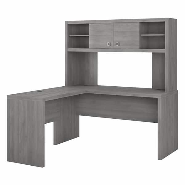Bush Furniture Echo 60 in. L-Shaped Modern Gray Desk with Hutch