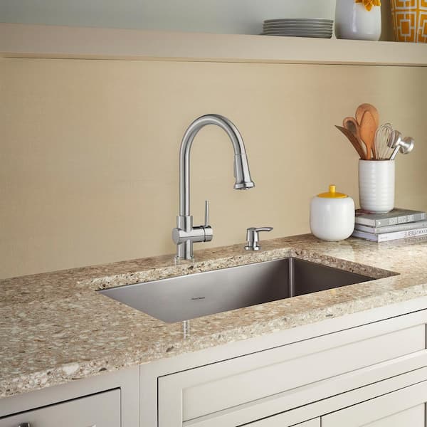 Montvale Single-Handle Pull-Down Sprayer Kitchen Faucet with Soap Dispenser in Stainless Steel