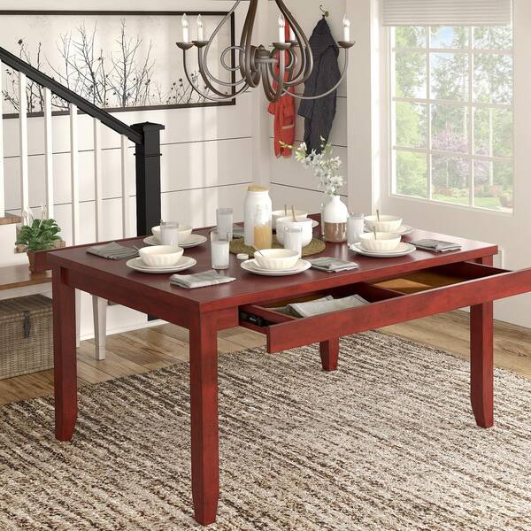 HomeSullivan 60 in. Rectangle Red Solid Wood Dining Table with 2 Drawers 40531 60RD TBL