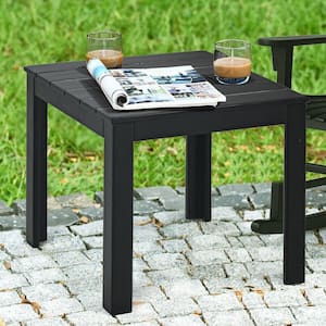 Black Wooden Square Indoor Outdoor Side End Table Patio Coffee Bistro Table (2-Piece)