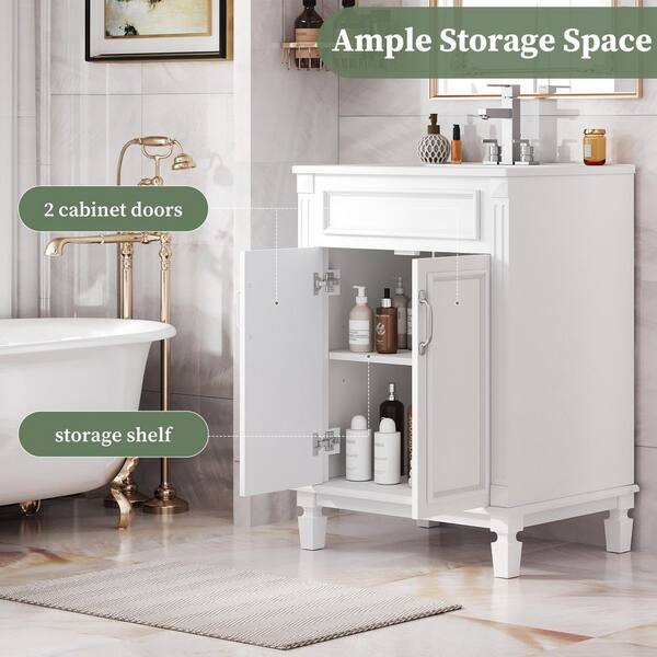 Ziyudura 24 in. Single Sink Freestanding White Bath Vanity with