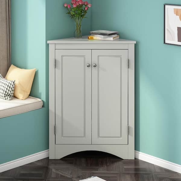 Zeus & Ruta 17.2 in. W x 17.2 in. D x 31.5 in. H Gray Triangle Bathroom Linen Cabinet with Adjustable Shelves