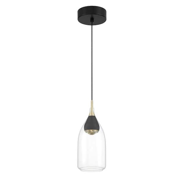 George Kovacs Arabesque 30-Watt Equivalence Black and Brushed Gold Integrated LED Mini Pendant with Clear Glass Shade