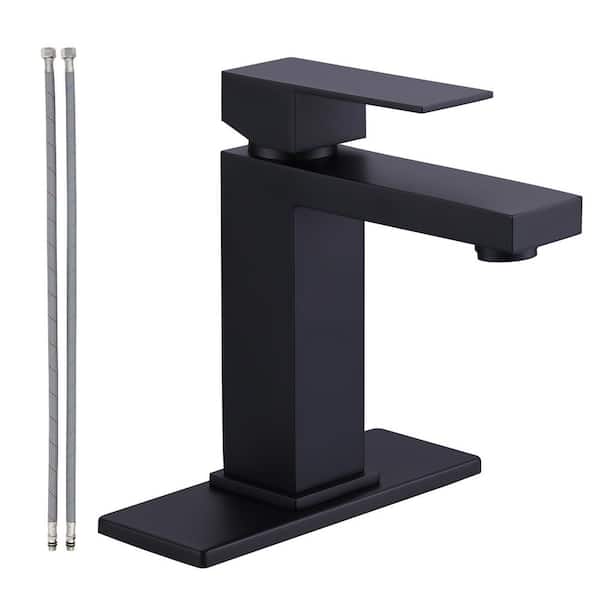 ALEASHA Single Handle Single Hole Bathroom Faucet with Deck plate Included in Matte Black