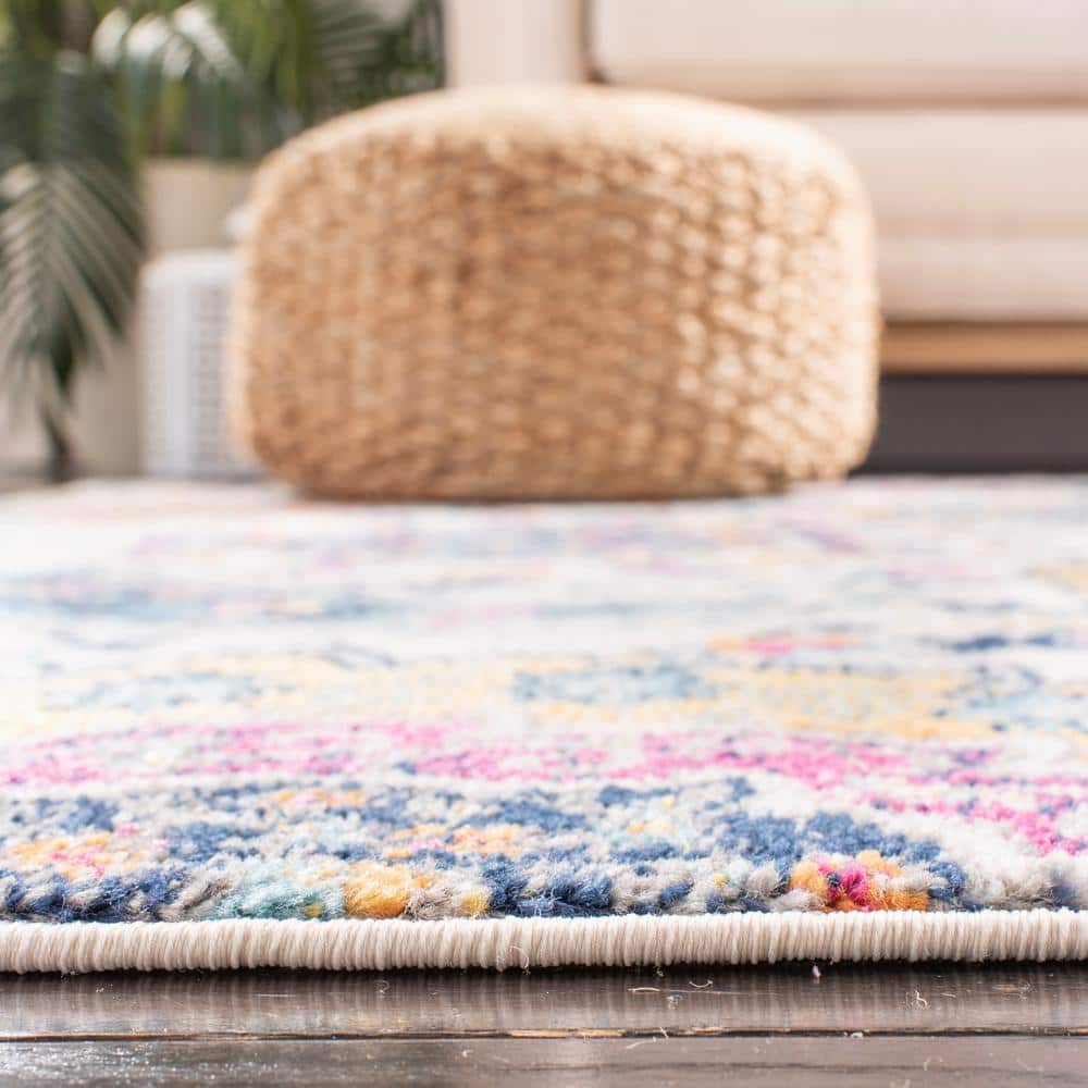 Blue and Cream 4' x 6' Hand-knotted Synthetic Area Rug