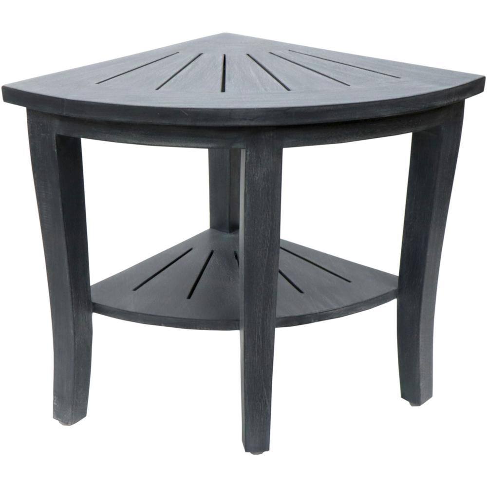 Sustainably-Sourced Teak Wood Corner Spa Bench in Weathered Gray