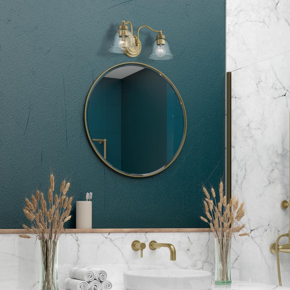 Antique Brass Dual-Light Vanity with Hand-Blown Clear Glass Shade