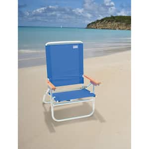 4-Position Easy In - Easy Out Blue Aluminum Beach Chair with Hardwood Armrests