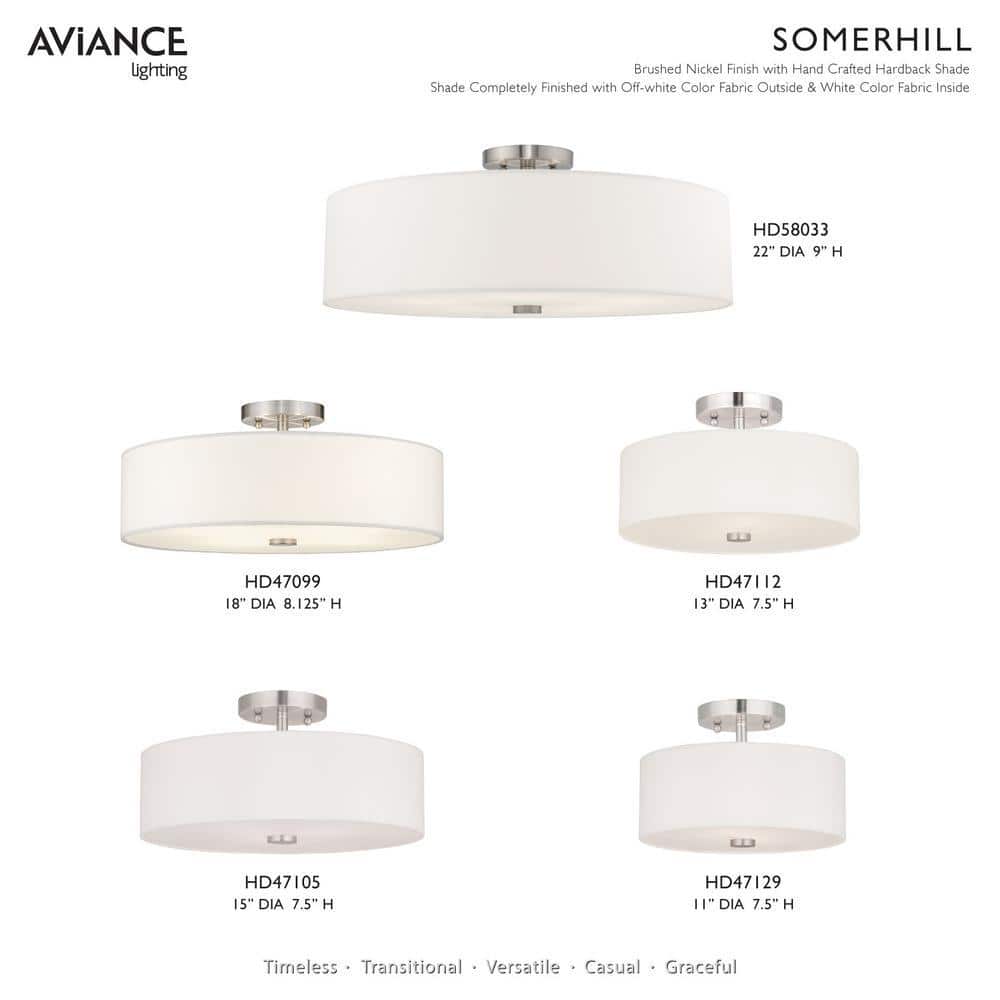 Elegant Brushed Nickel Semi-Flush Drum Light with Off-White Shade