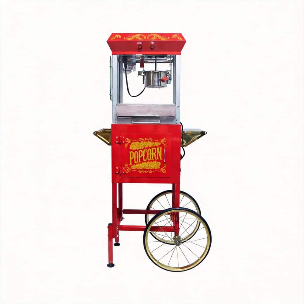 8 oz. 0.25 qt. Stainless Steel Stovetop Not Cooktop Compatible Popcorn Popper with Heated Warming Deck and Mobile Cart